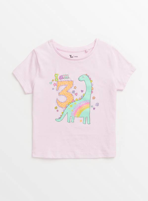 Pink Dinosaur I Am 3 T-Shirt 3-4 years